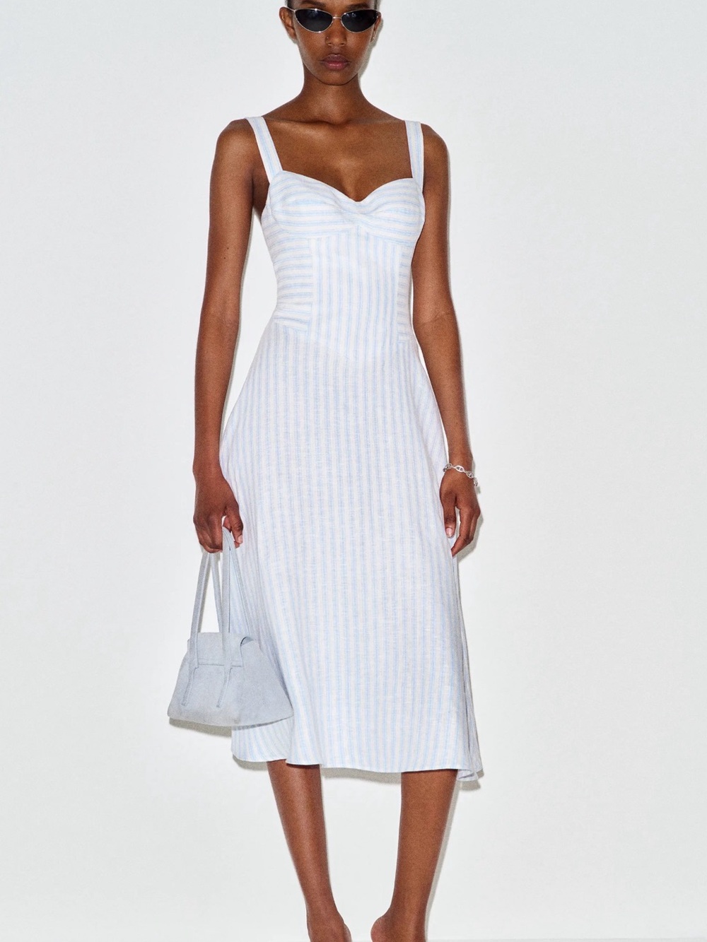 Reformation Light Blue & White Striped Midi Dress